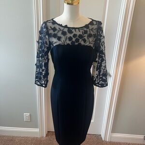Eliza J Black and Blue Sheath Dress with Bell Sleeves
